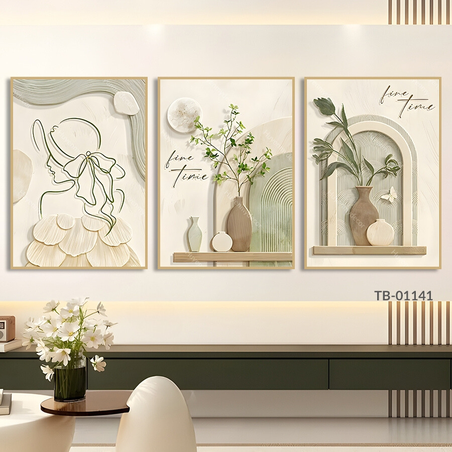 Bộ 3 Tranh Canvas Cao Cấp Cô Gái Hiện Đại, Decor Phòng Khách, Phòng Ngủ, Spa, Homestay, Nails Mi - Behome Decor
