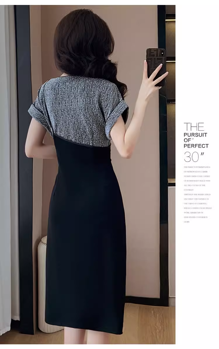 15043-Đầm suông xẻ tà cổ cutout đính nút tàu ( thun)_thumbnail_1