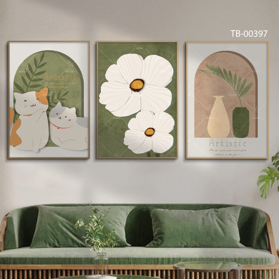 Bộ 3 Tranh Canvas Treo Tường, Mẫu Trừu Tượng, Hiện Đại, Decor Phòng Ngủ; Phòng Khách; Spa