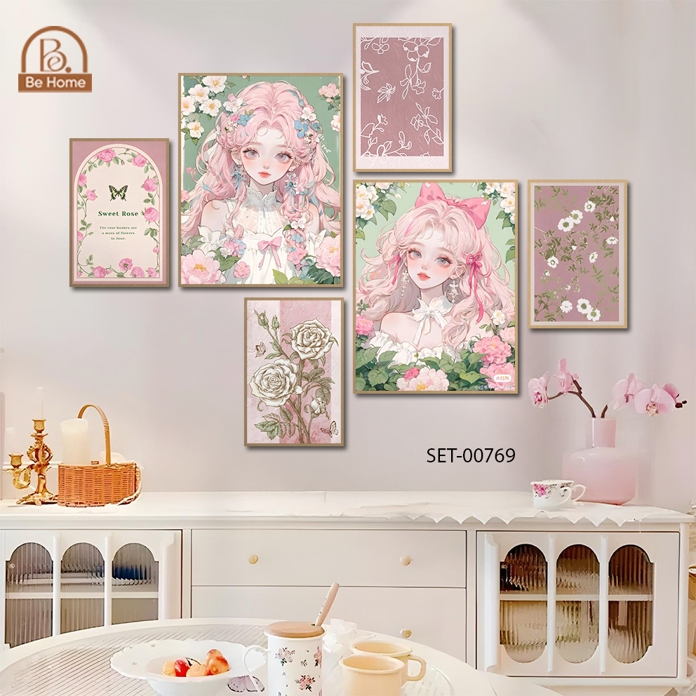 Set 6 Tranh Dán Tường Cô Gái, Mẫu Trừu Tượng, Decor Phòng Khách, Phòng Ngủ, Spa, Homestay