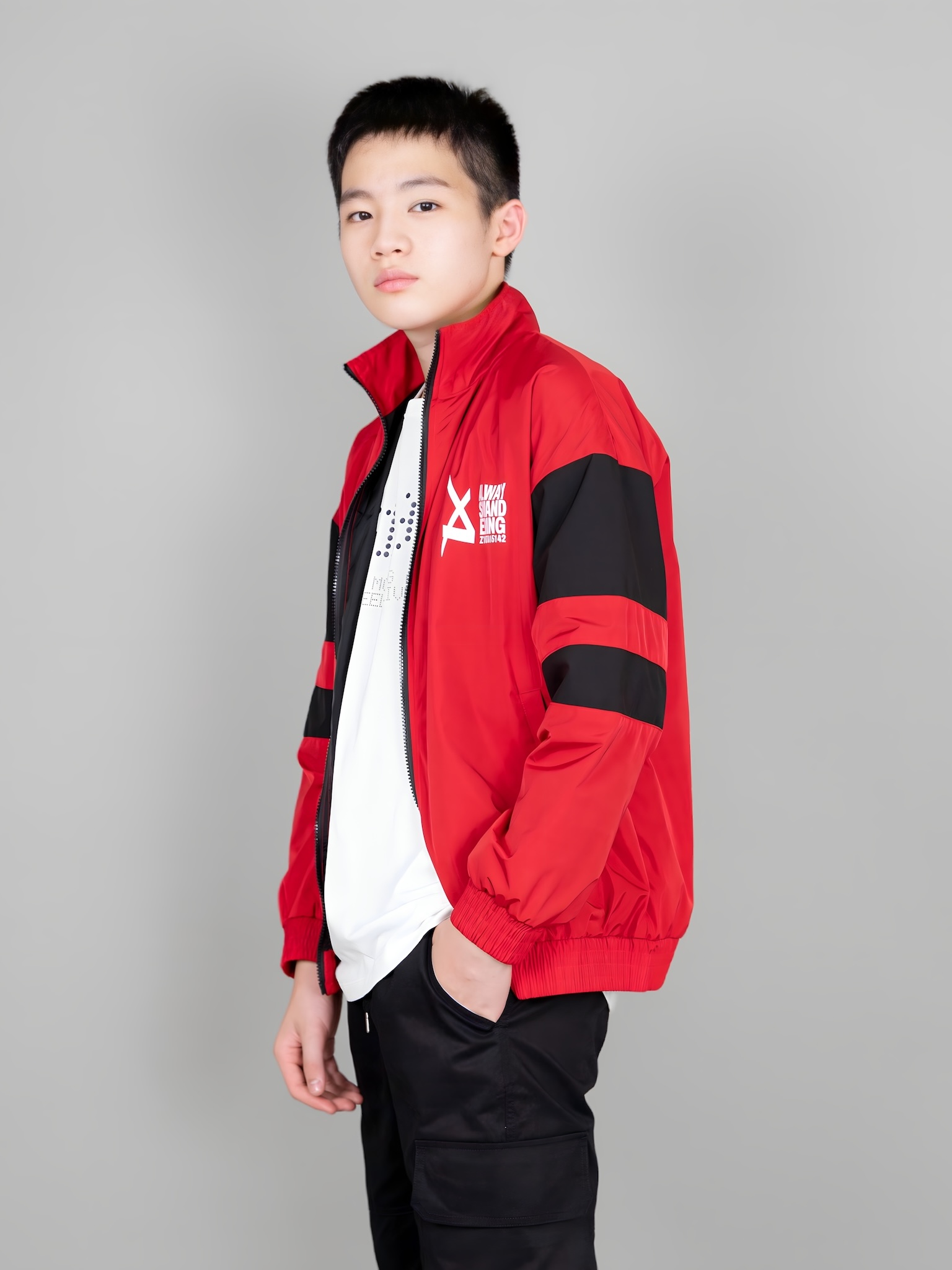 Áo khoác gió đỏ tay phối đen chữ Always_thumbnail_1