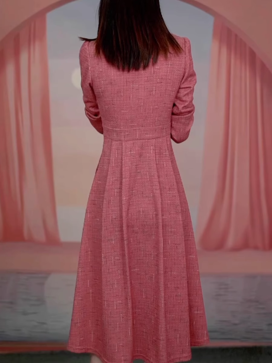 15158-Đầm xòe cam đào cổ  vest cách điệu ( linen gân)_thumbnail_3