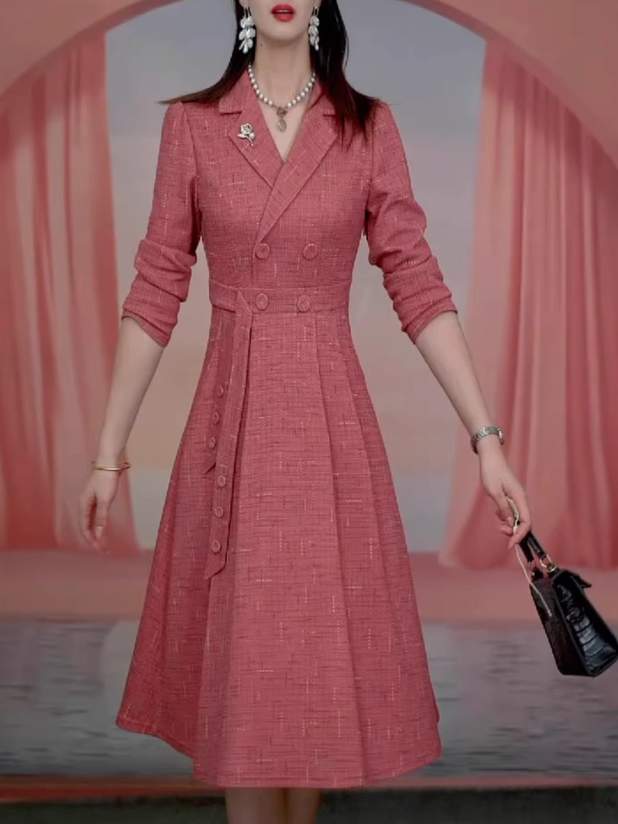 15158-Đầm xòe cam đào cổ  vest cách điệu ( linen gân)_thumbnail_0