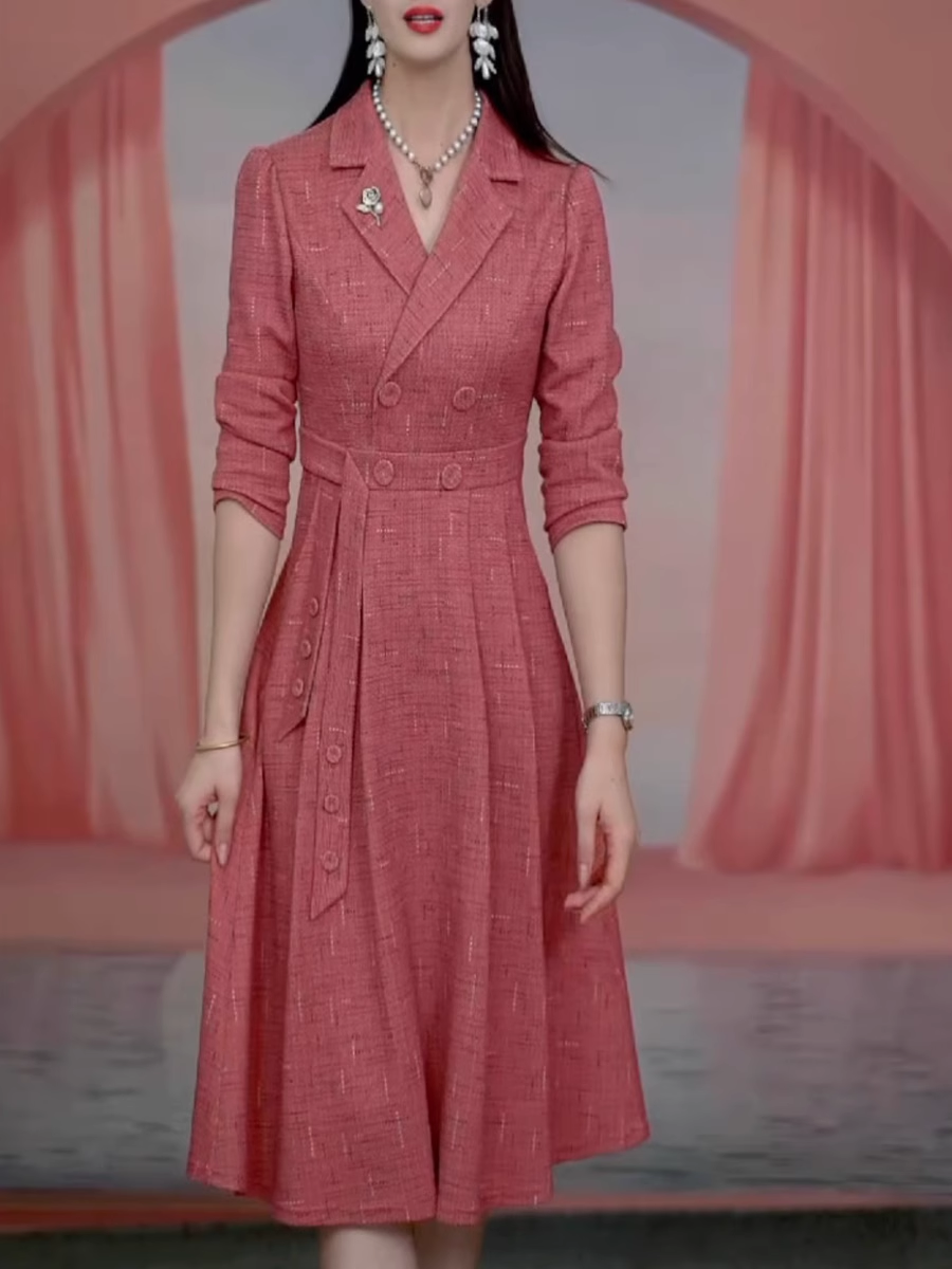 15158-Đầm xòe cam đào cổ  vest cách điệu ( linen gân)_thumbnail_1