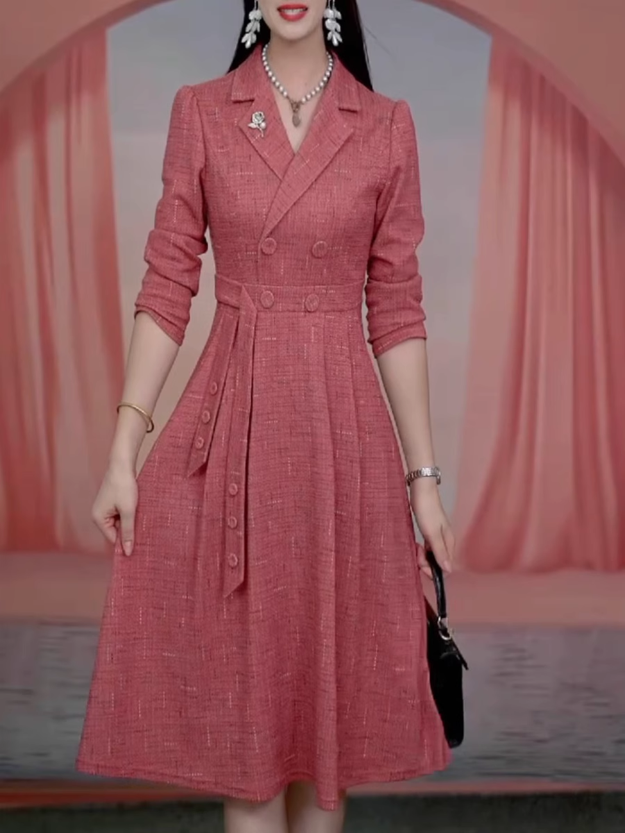 15158-Đầm xòe cam đào cổ  vest cách điệu ( linen gân)_thumbnail_2