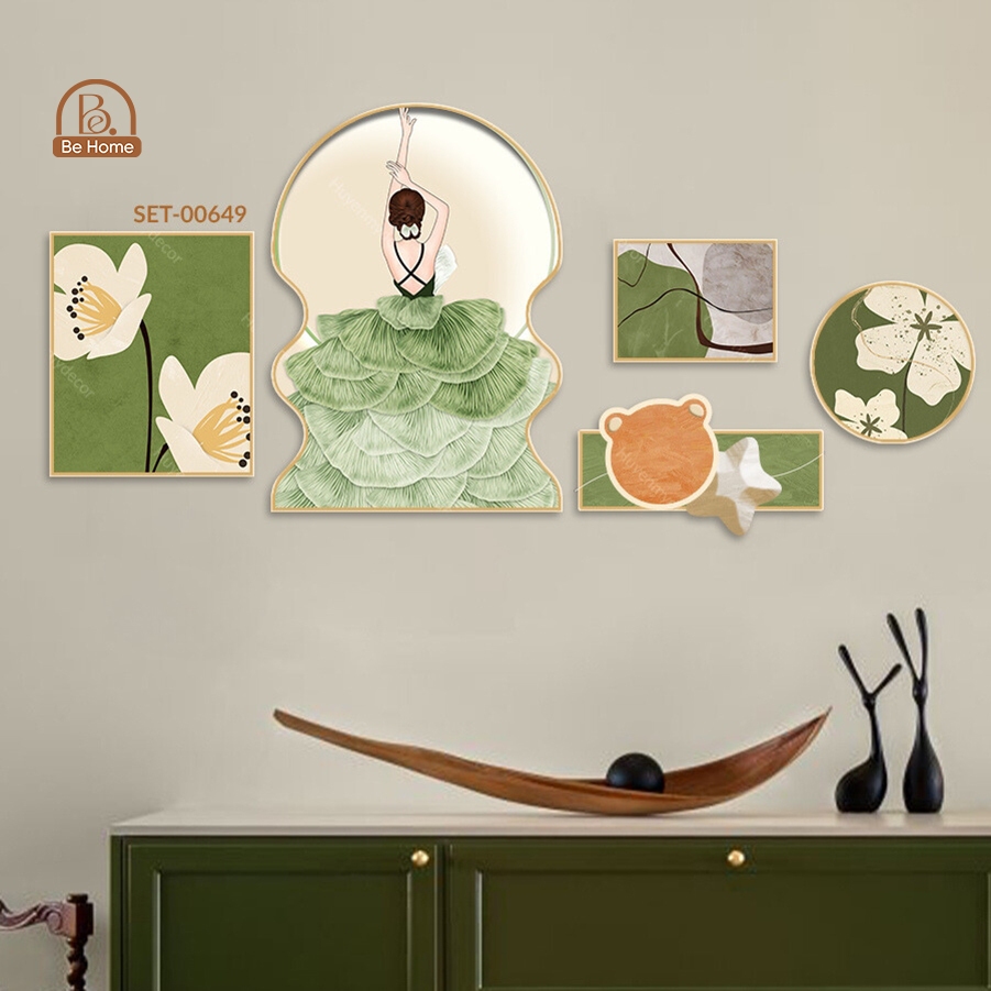 Set 5 Tranh Tranh Dán Tường Cô Gái,Trang Trí Phòng Ngủ, Phòng Khách, Spa ,Livestream- Behome Decor