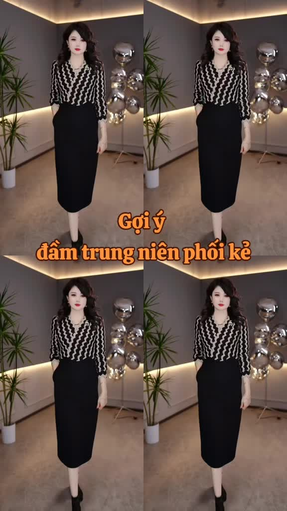 15385-Đầm body phối hoạ tiết kẻ dợn  sóng ( lụa in  thun mịn)_thumbnail_0