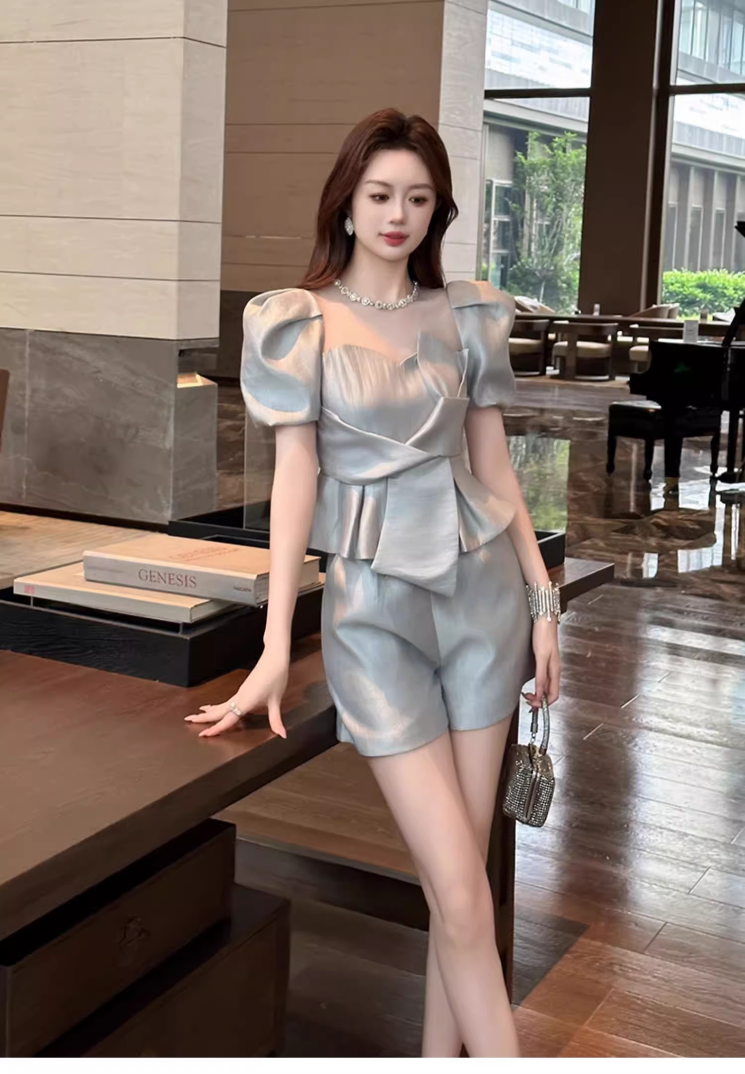 15113-Set bộ áo quần sọt xanh ngọc trai ( tơ lụa ánh kim)_thumbnail_1