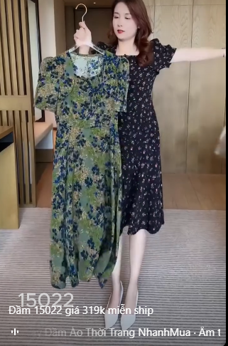 15022-Đầm xòe xanh rêu in hoa 3D ( lụa in 3D)_thumbnail_0