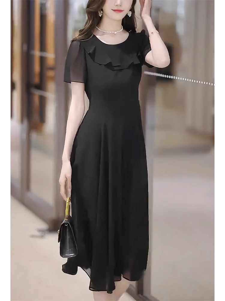 15103-Đầm voan xoè đen viền bèo vai cách điệu (1voan , lót)_thumbnail_3