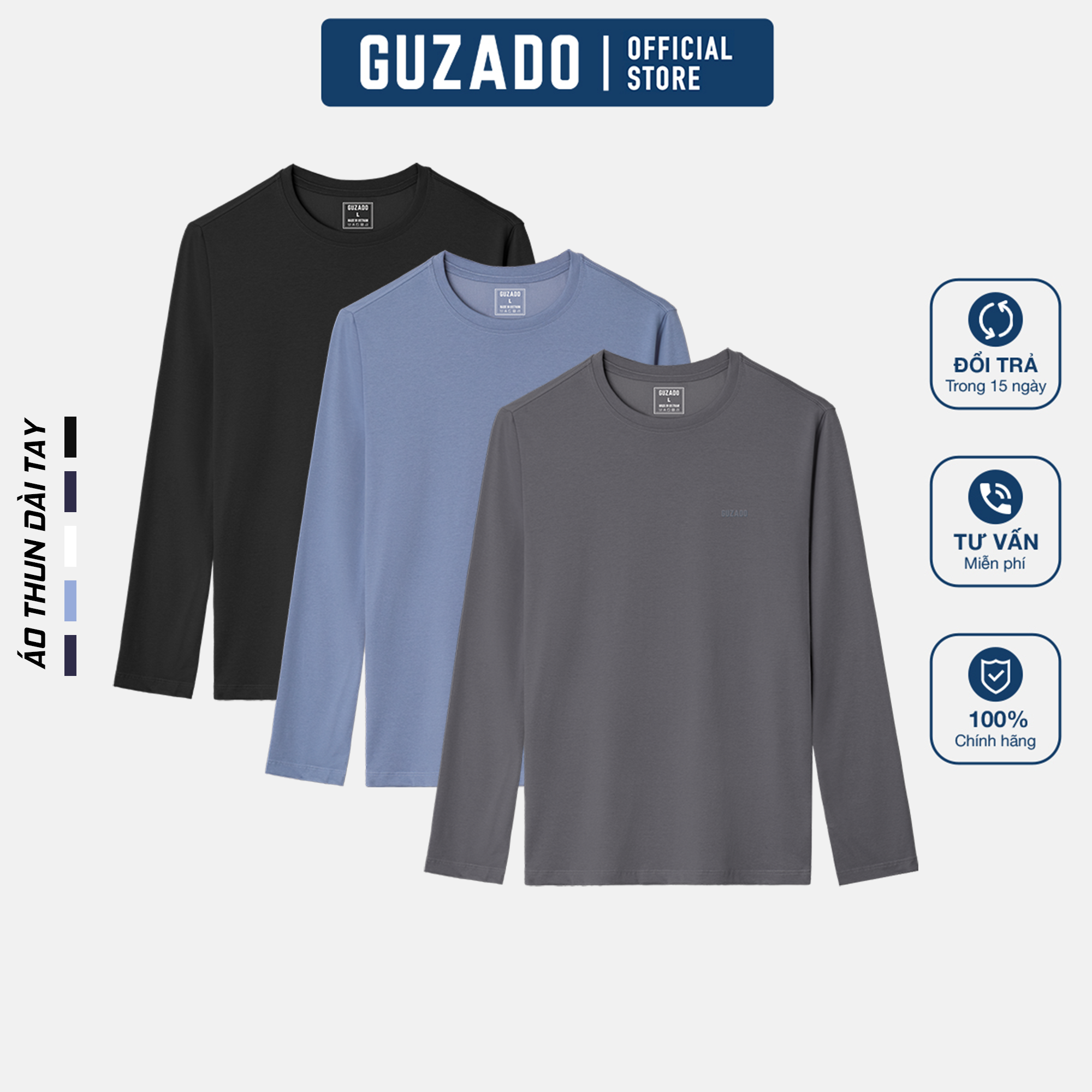 Áo Dài Tay Cotton CVC GUZADO Form Basic GDT03