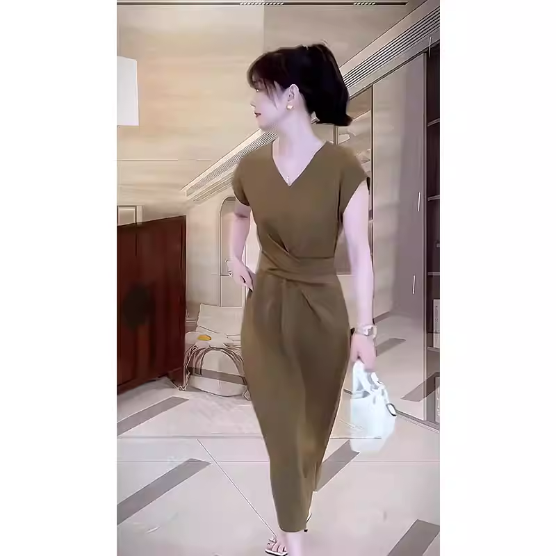 15100-Đầm body suông cổ tim eo xoắn  cách điệu (thun mịn)_thumbnail_1