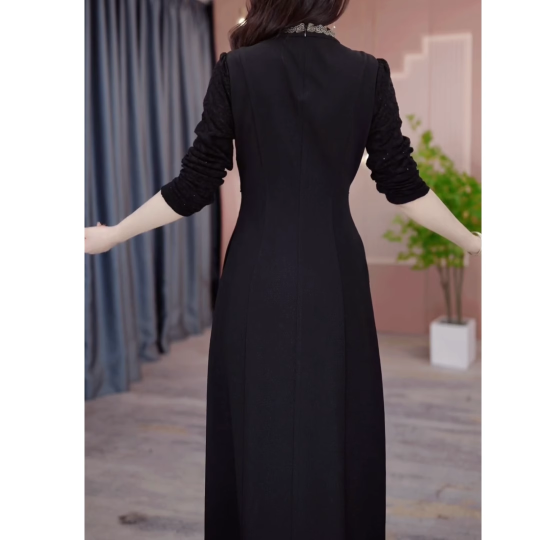 15219-Đầm suông A màu đen phối viền ren cổ tàu cách điệu ( thun mịn)_thumbnail_3