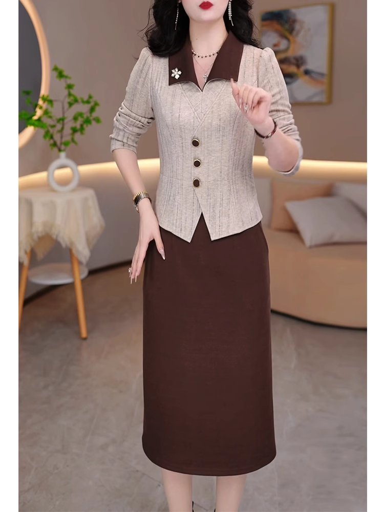 15409-Đầm suông dáng peplum  cổ  vest phối  hai màu xám nâu ( linen trơn)_thumbnail_1