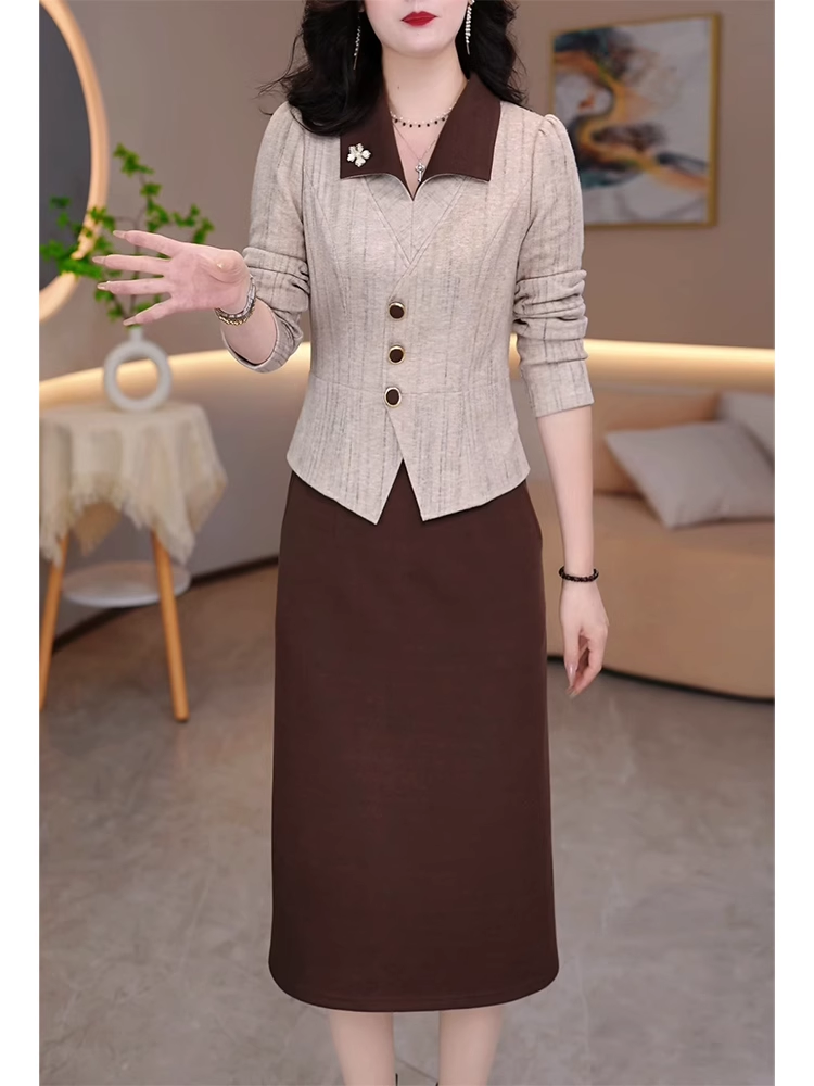 15409-Đầm suông dáng peplum  cổ  vest phối  hai màu xám nâu ( linen trơn)_thumbnail_0