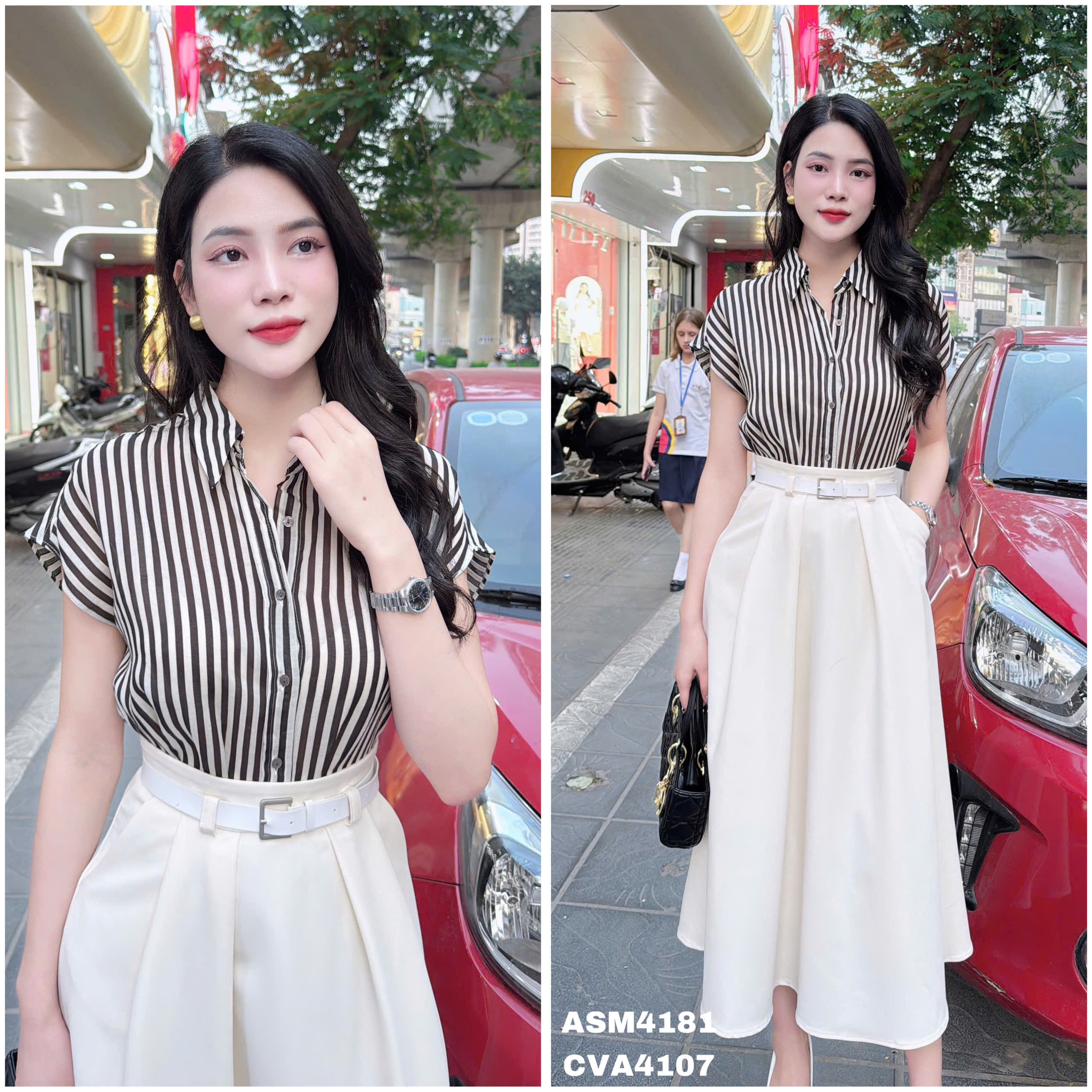 Áo Sơ Mi Tay Ngắn Kẻ Sọc Thiết Kế Đơn Giản