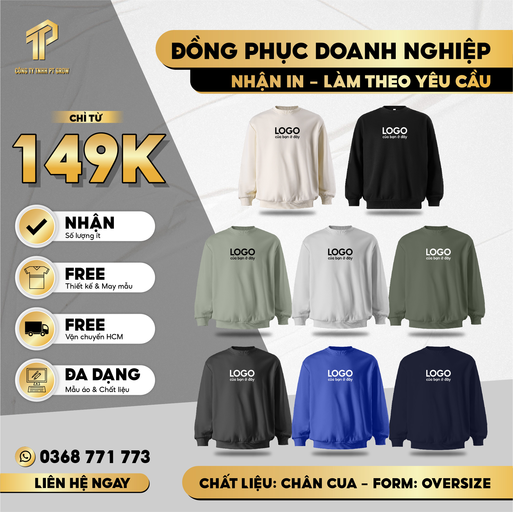 Áo sweater nữ form rộng STT01 PTG vải chân cua in basic