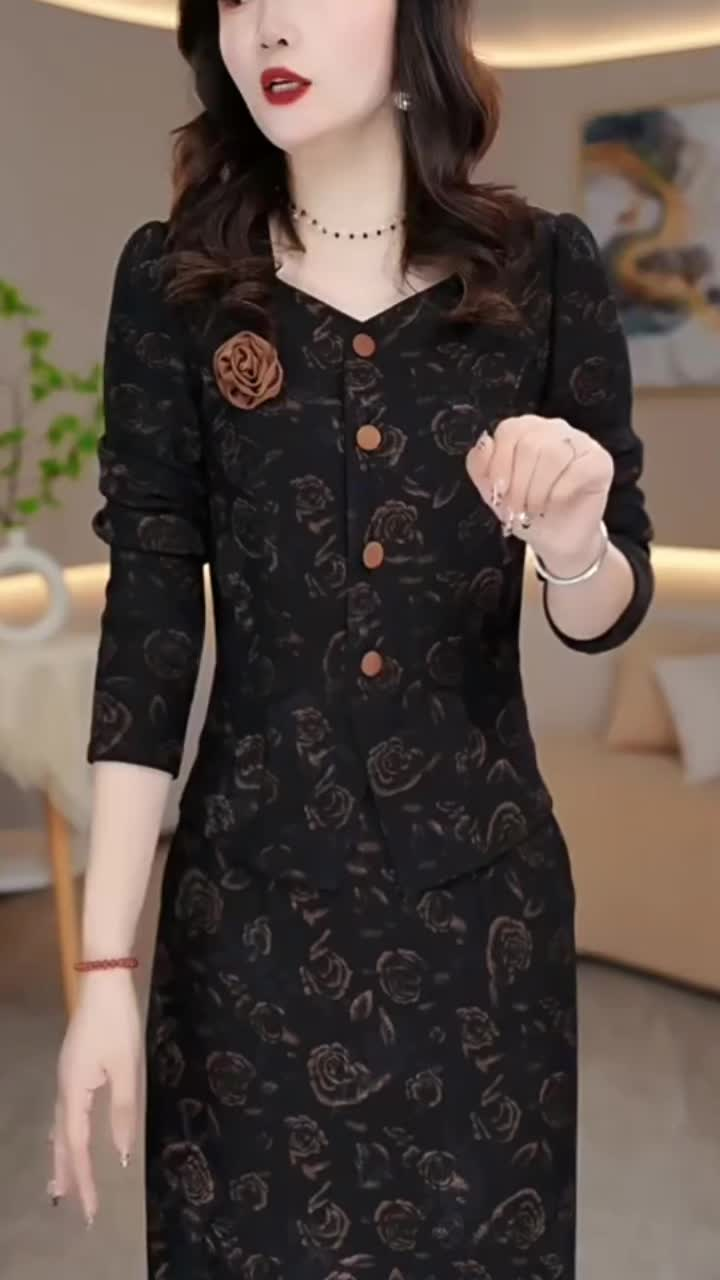 15558-Đầm dáng peplum suông đen in hoa nâu ( lụa)_thumbnail_4