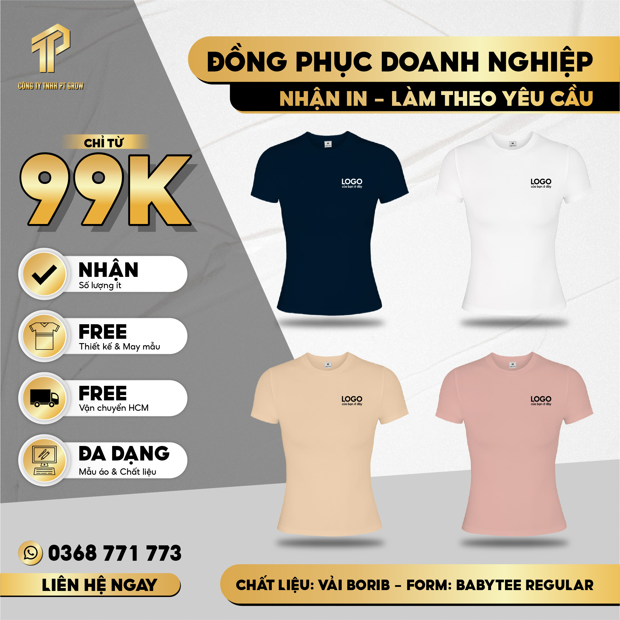 Áo baby tee trơn chất vải borip co giãn 4c AB00037 PTG