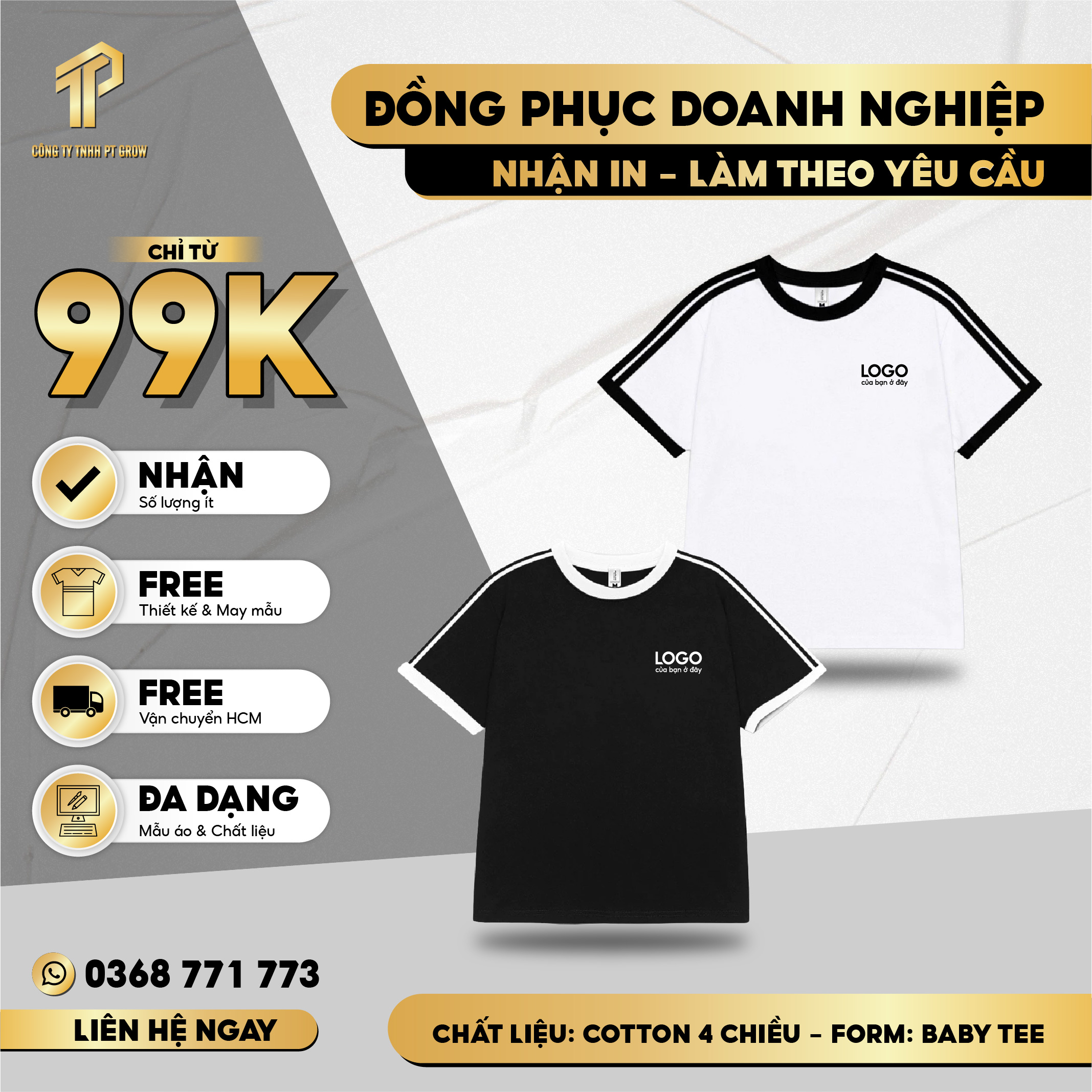 Áo baby tee phối trơn ABPVT01 PTG cotton cổ tròn in basic