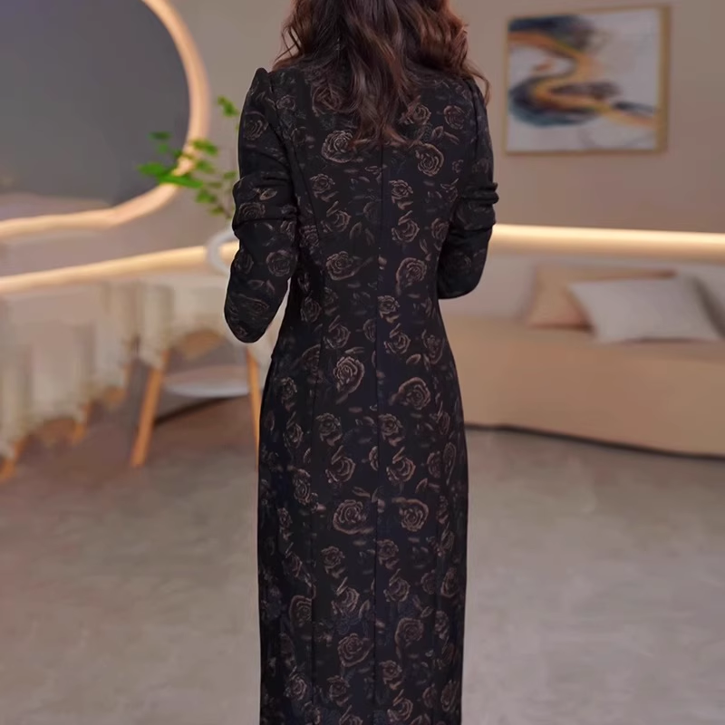 15558-Đầm dáng peplum suông đen in hoa nâu ( lụa)_thumbnail_3