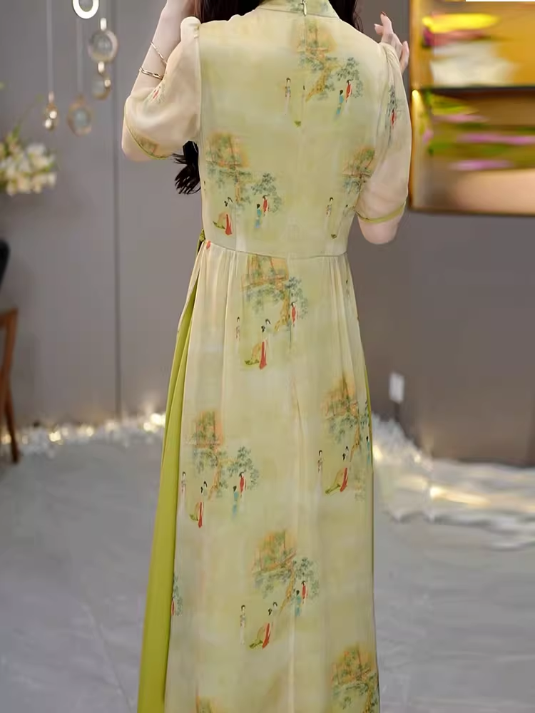 15536-Đầm suông A giả kiểu  cách tân cổ  tàu kết nút ( voan, lót)_thumbnail_1