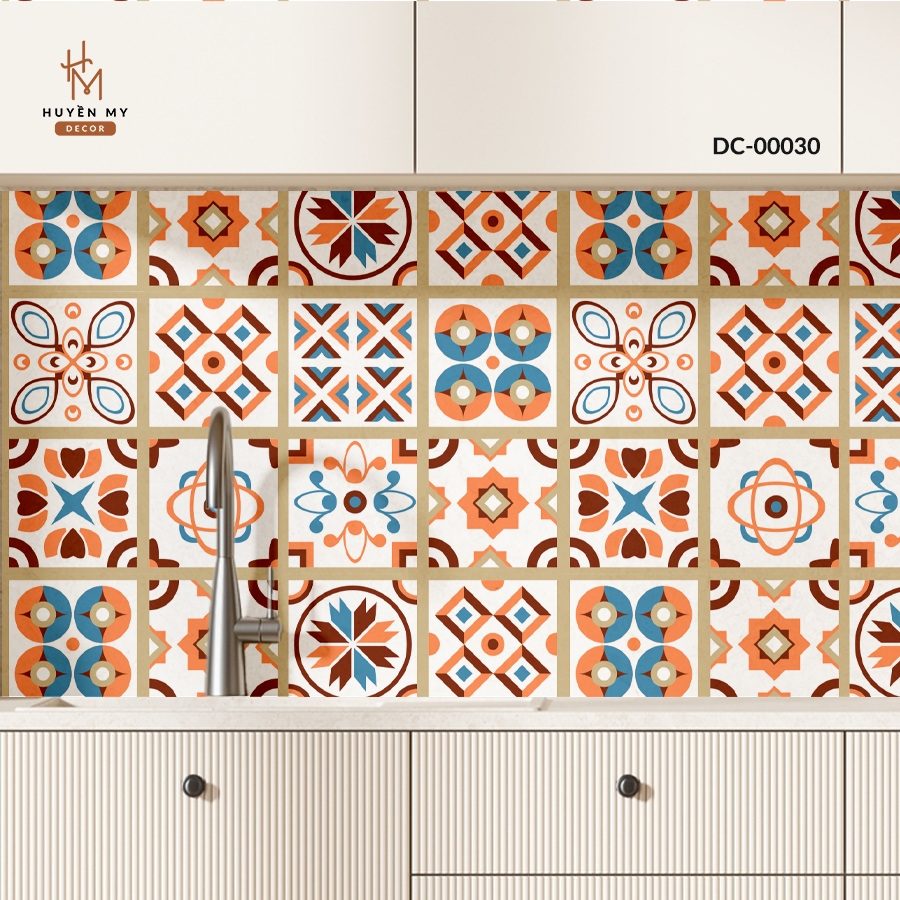 Decal Dán Bếp Chống Nước Gạch Bông Cổ Điển Nhiều Mẫu Dán Tường, Dán Cửa Kính, Phòng Tắm