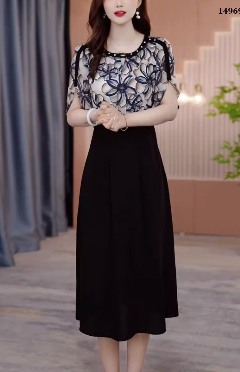 14969-Đầm dài tay lở phối họa tiết 3D cách điệu ( lụa 3D, chéo nhật)_thumbnail_2