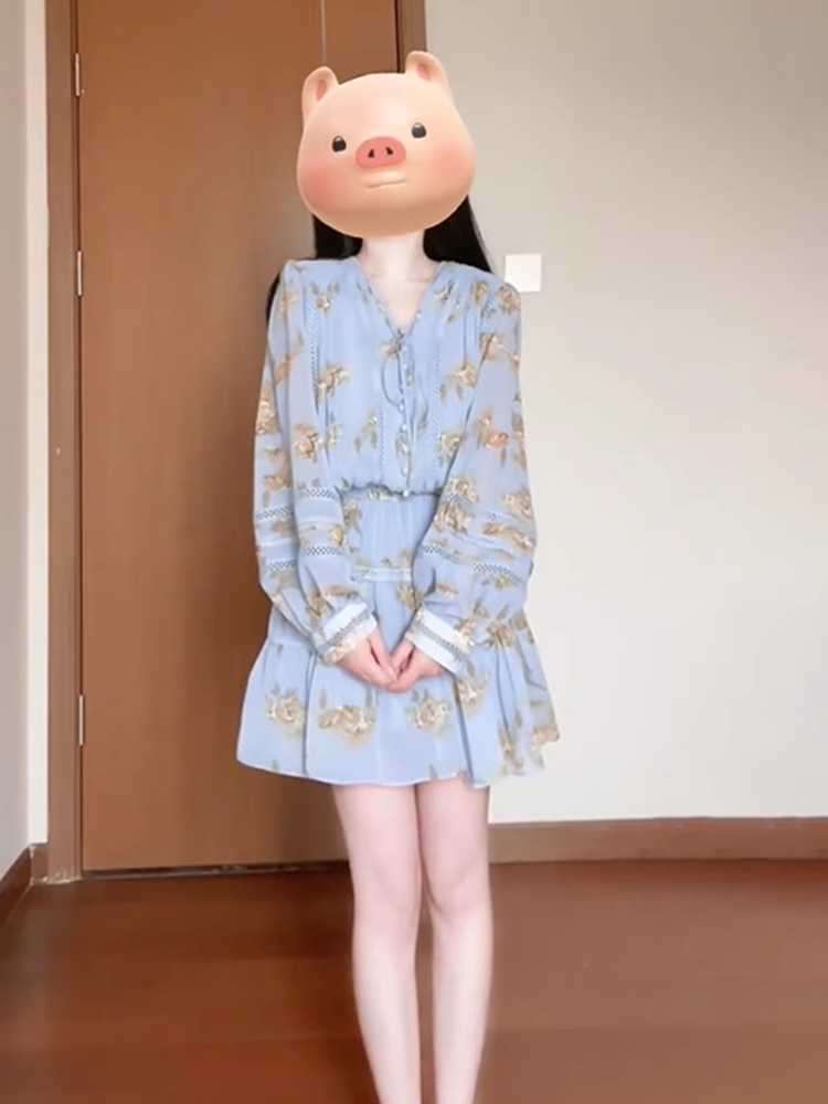 15366-Đầm voan xanh xòe  tay dài tiểu thư ( voan lụa, lót)_thumbnail_0