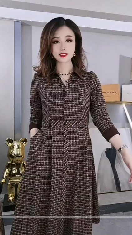 15537-Đầm xoè tay dài  cổ bẻ kẻ sọc  cách  điệu (  linen kẻ)_thumbnail_0