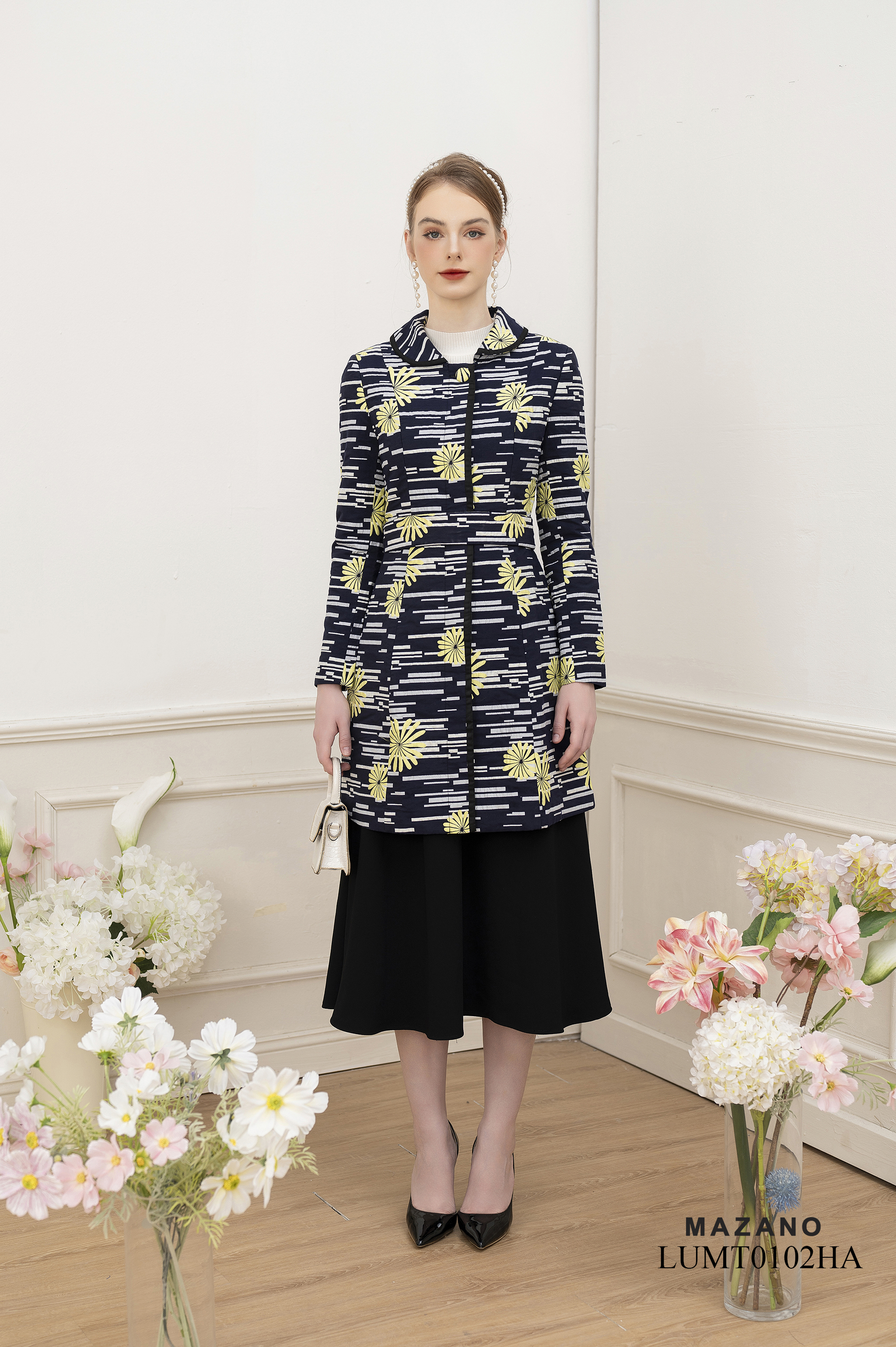 Áo khoác dài Măng Tô vải dạ tafta dệt hoa cao cấp