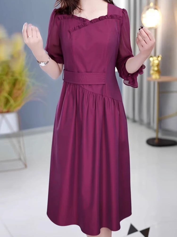 15346-Đầm xoè voan tím tay dài cổ viền nhún cách điệu ( voan, lót)_thumbnail_0