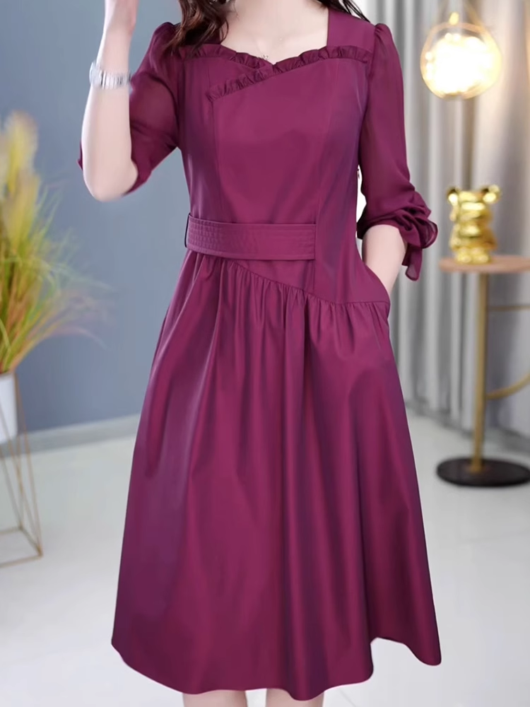 15346-Đầm xoè voan tím tay dài cổ viền nhún cách điệu ( voan, lót)_thumbnail_2