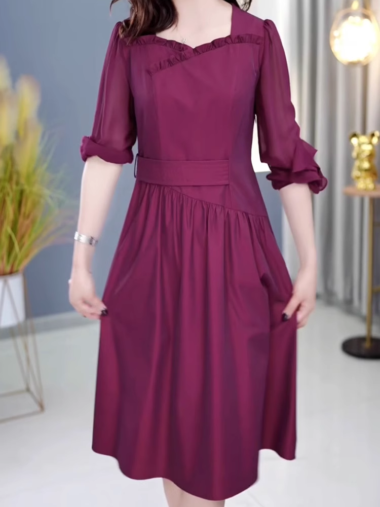 15346-Đầm xoè voan tím tay dài cổ viền nhún cách điệu ( voan, lót)_thumbnail_1