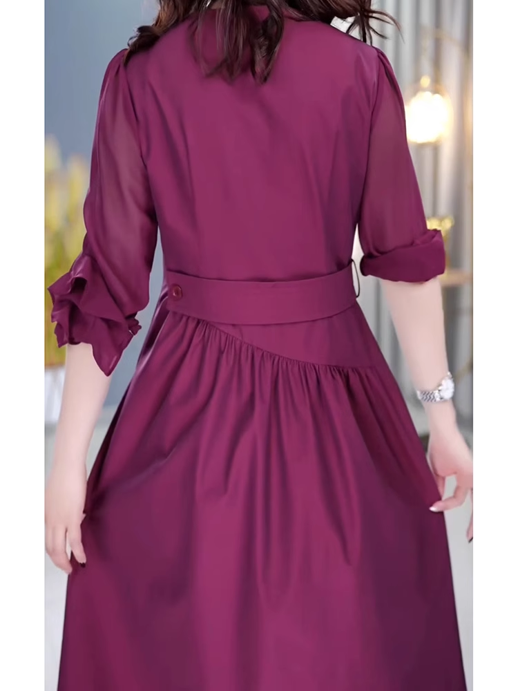 15346-Đầm xoè voan tím tay dài cổ viền nhún cách điệu ( voan, lót)_thumbnail_3