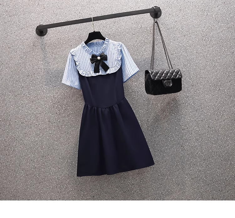 15474-Đầm xoè tiểu thư phôi tay ngắn kẻ  sọc ( linen,  vải sọc)_thumbnail_0