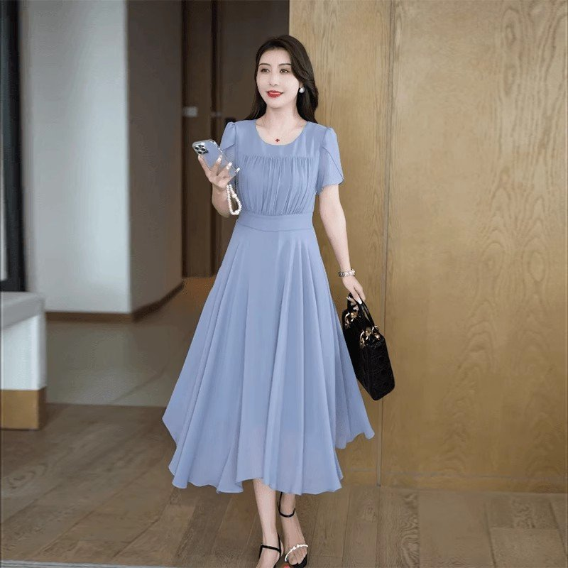 15689-Đầm voan xòe tay ngắn ngực xếp ly cách điệu ( voan, lót)_thumbnail_1