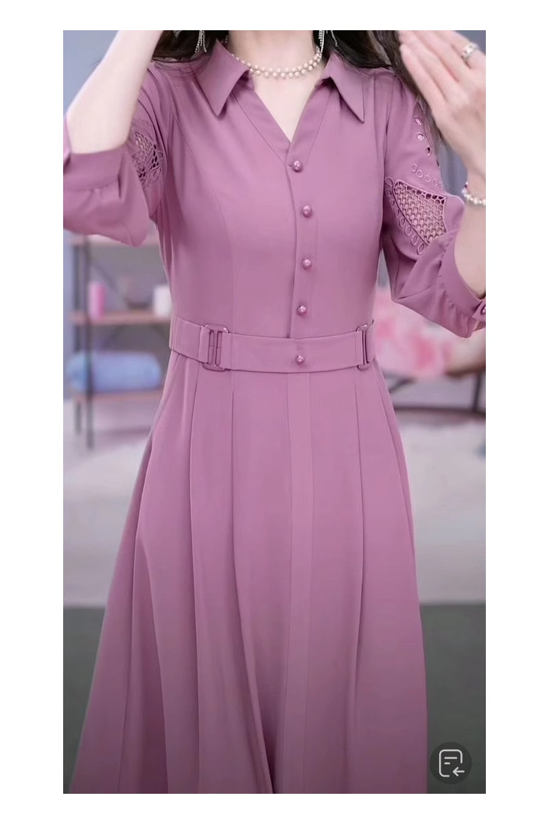 15719-Đầm xoè màu hồng ruốc tay dài thêu  hoạ tiết ( lụa mịn)_thumbnail_2