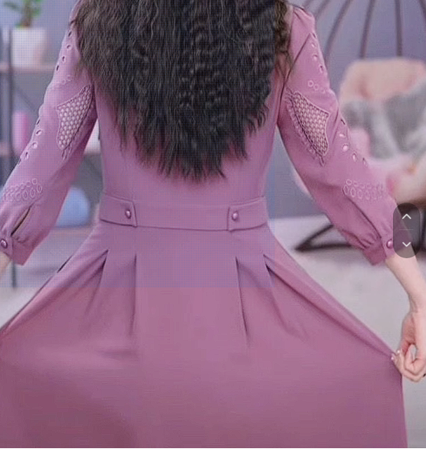 15719-Đầm xoè màu hồng ruốc tay dài thêu  hoạ tiết ( lụa mịn)_thumbnail_3