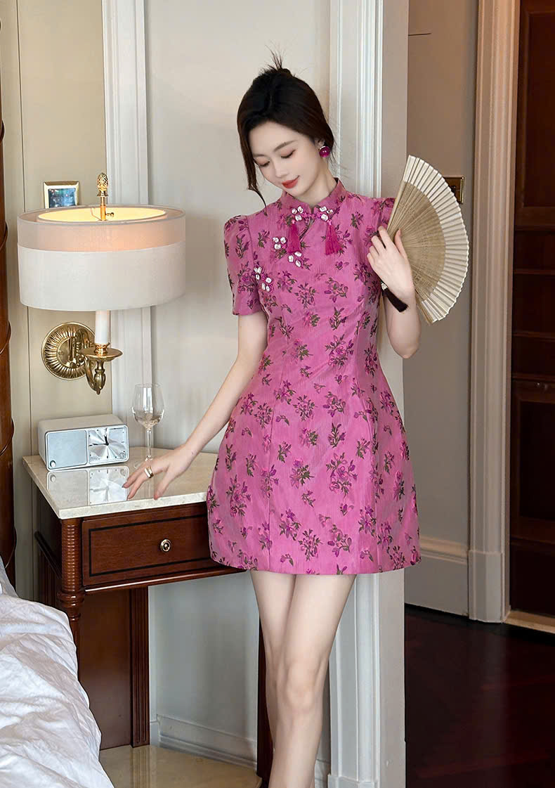 15369-Đầm A hồng cổ tàu kết nút ( tơ thêu)_thumbnail_0