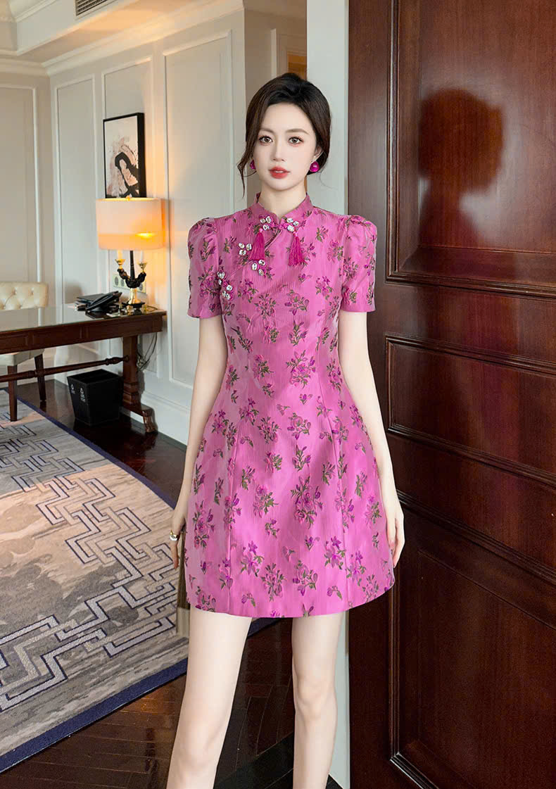 15369-Đầm A hồng cổ tàu kết nút ( tơ thêu)_thumbnail_2