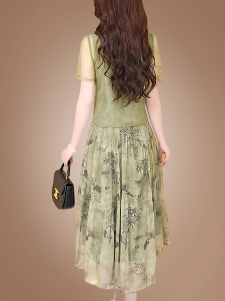 15051-Đầm voan hoa xanh  cổ kết nút tàu cách điệu ( voan tơ, lót)_thumbnail_1