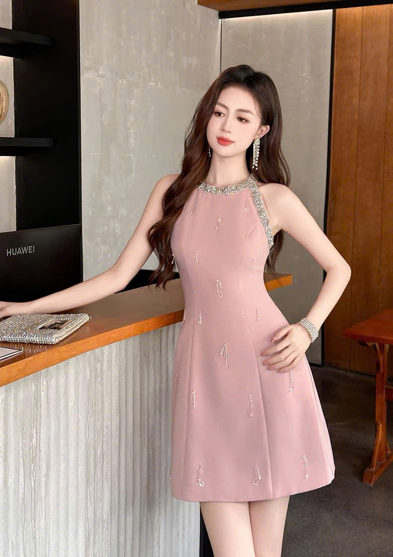 15370-Đầm A hồng sát nách viền hạt ( tuyết mưa)_thumbnail_0