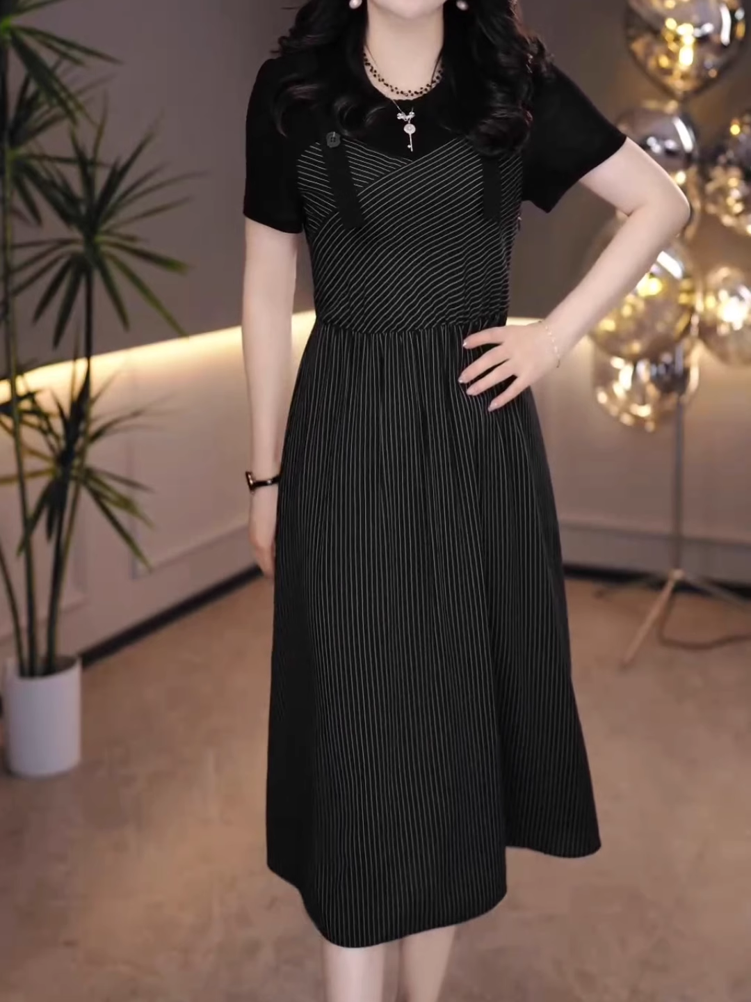 15329-Đầm xòe phối sọc giả yếm ( vải sọc, thun)_thumbnail_0