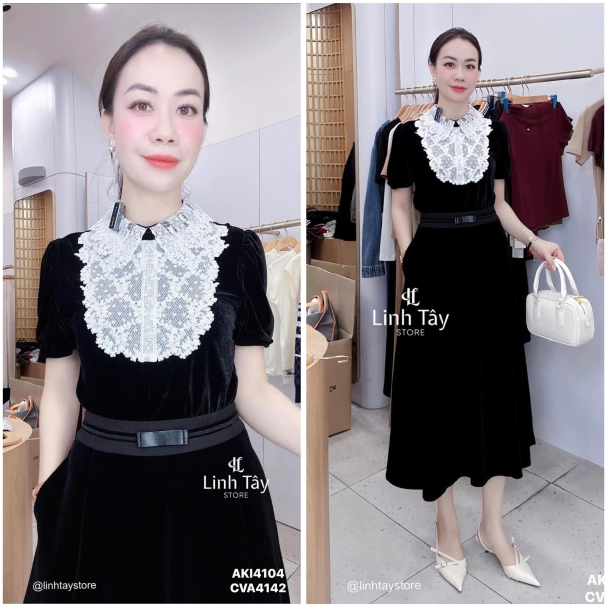 ÁO KIỂU NHUNG CỔ REN TRẮNG 3209