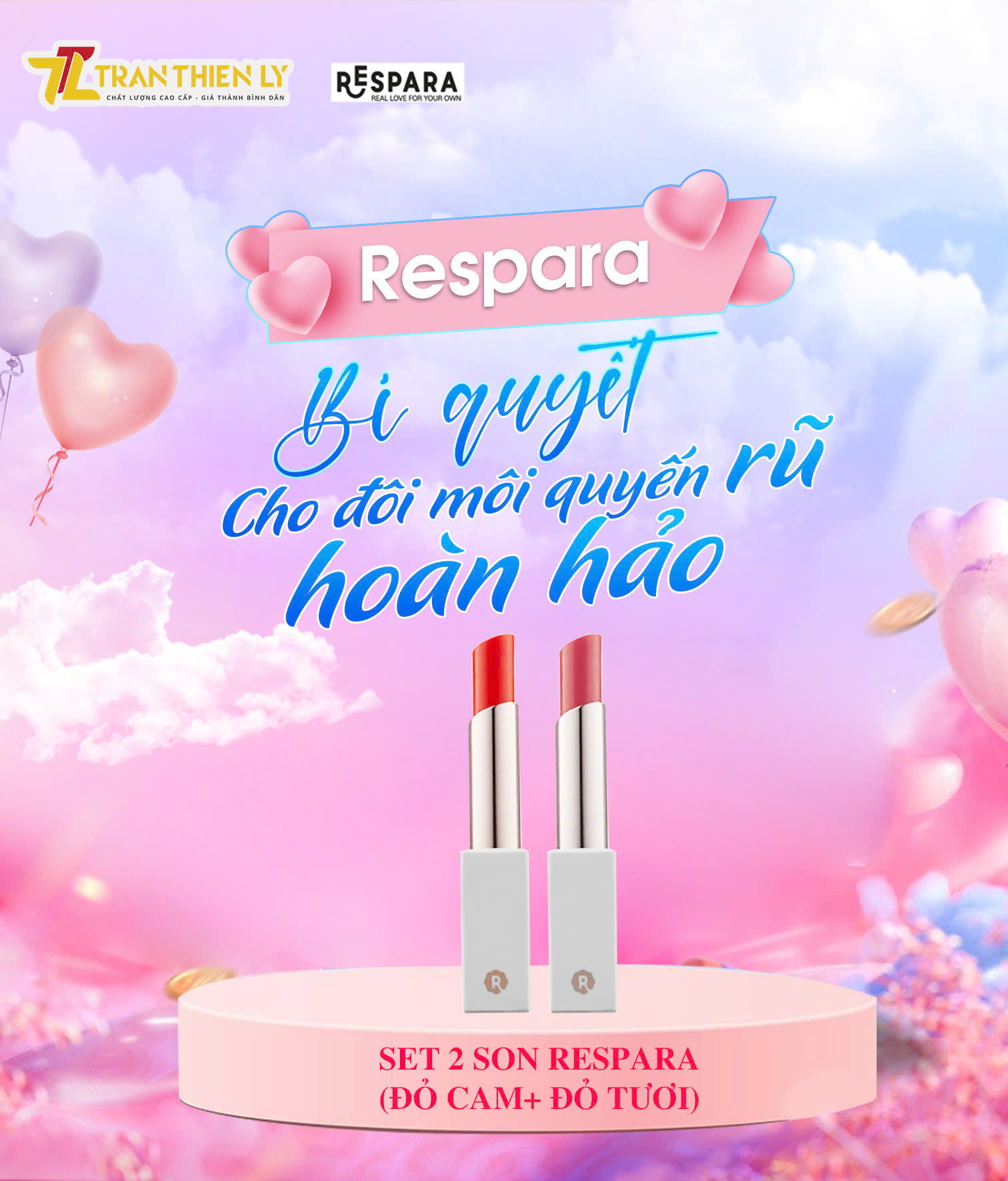 (WEB64) Set 2 son Respara(đỏ cam+ đỏ tươi)