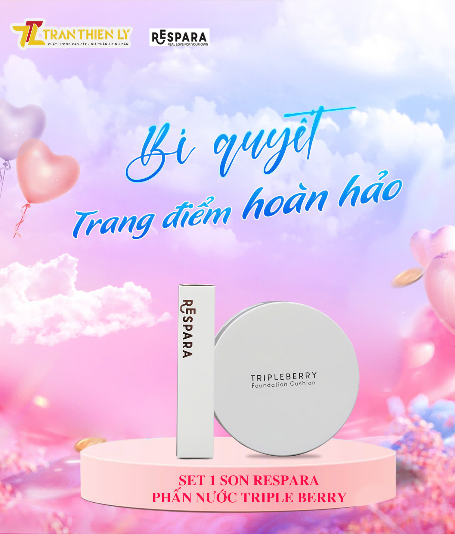 (WEB66) Phấn nước Triple Berry (cushion) +1 THỎI SON RESPARA