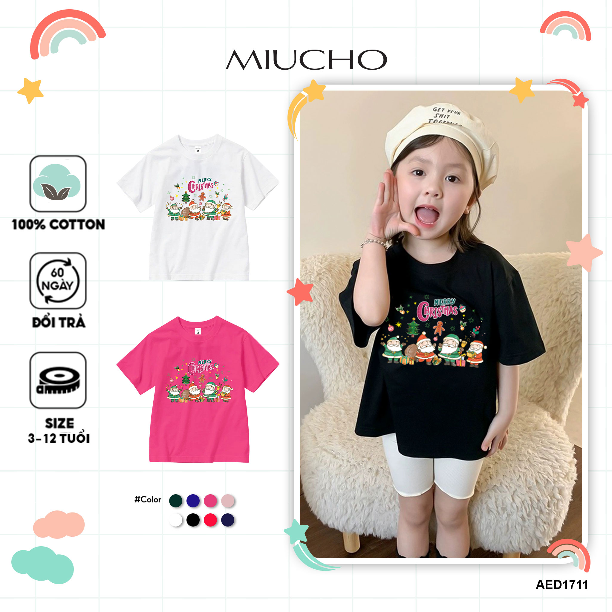 Áo thun bé gái giáng sinh noel from rộng chất vải cotton thoáng mát AED1711 Miucho Kid in graphic_thumbnail_1