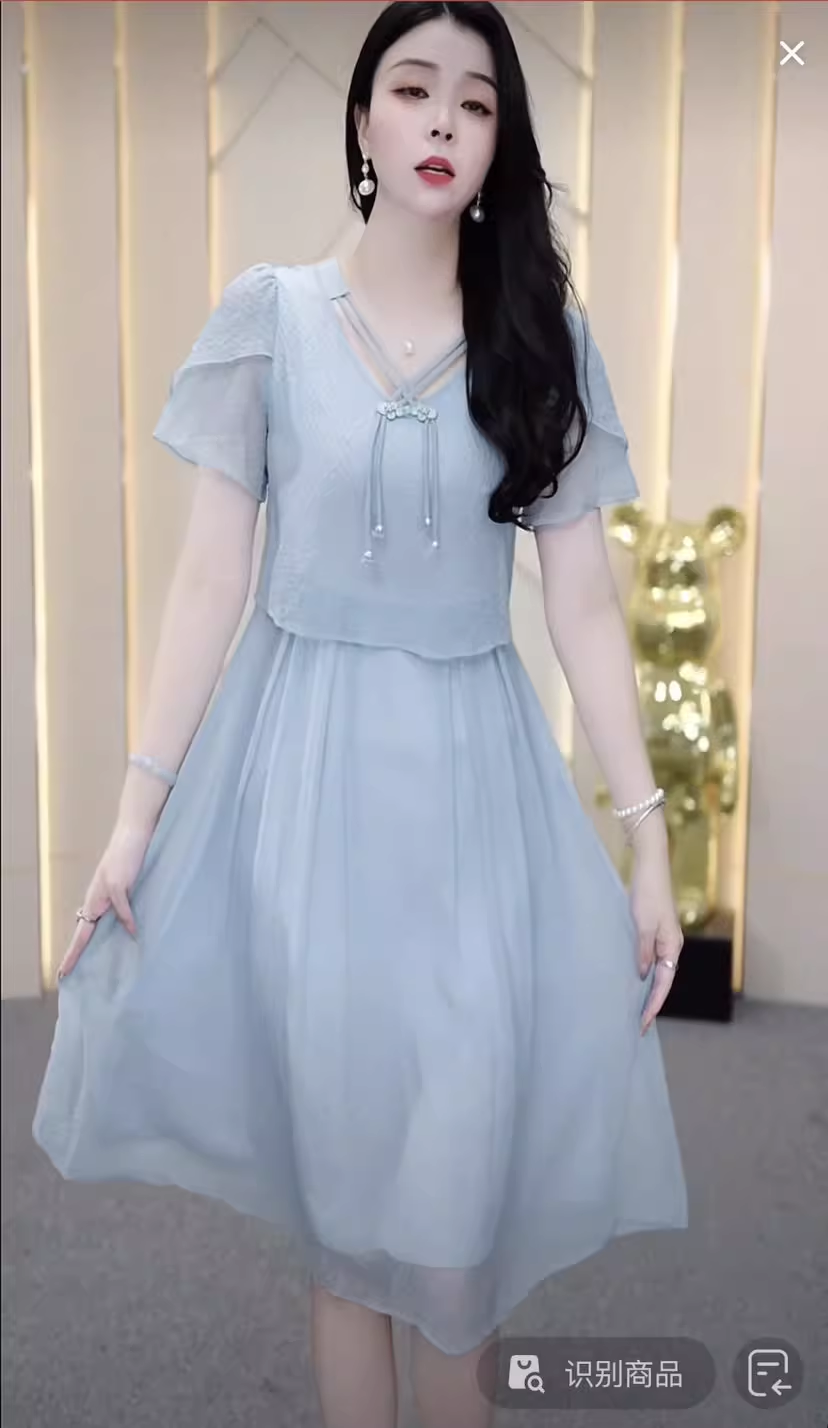 15196-Đầm xoan xanh nhạt giả rời  cổ kết nút tàu ( voan, lót)_thumbnail_1