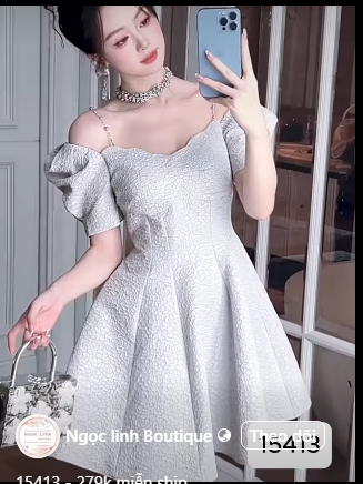 15413-Đầm xòe tiểu thư khoét vai màu  xám trắng (xốp hoa nổi)_thumbnail_1